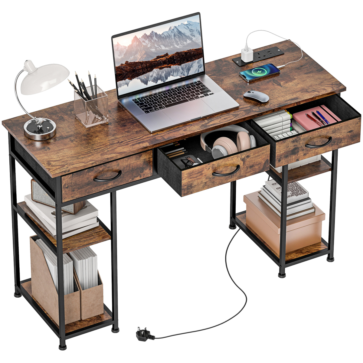 Smart Computer Desk with Power Outlets & Ample Storage Solutions– 1shopstop