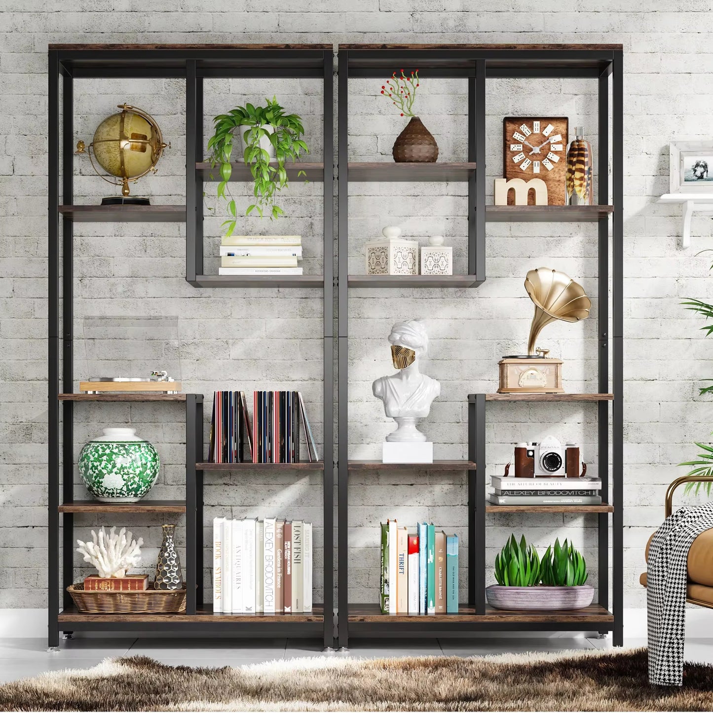 6-Tier Tall Bookshelf Bookcase, Industrial 8-Shelf Open Bookcase Storage Display Book Shelves