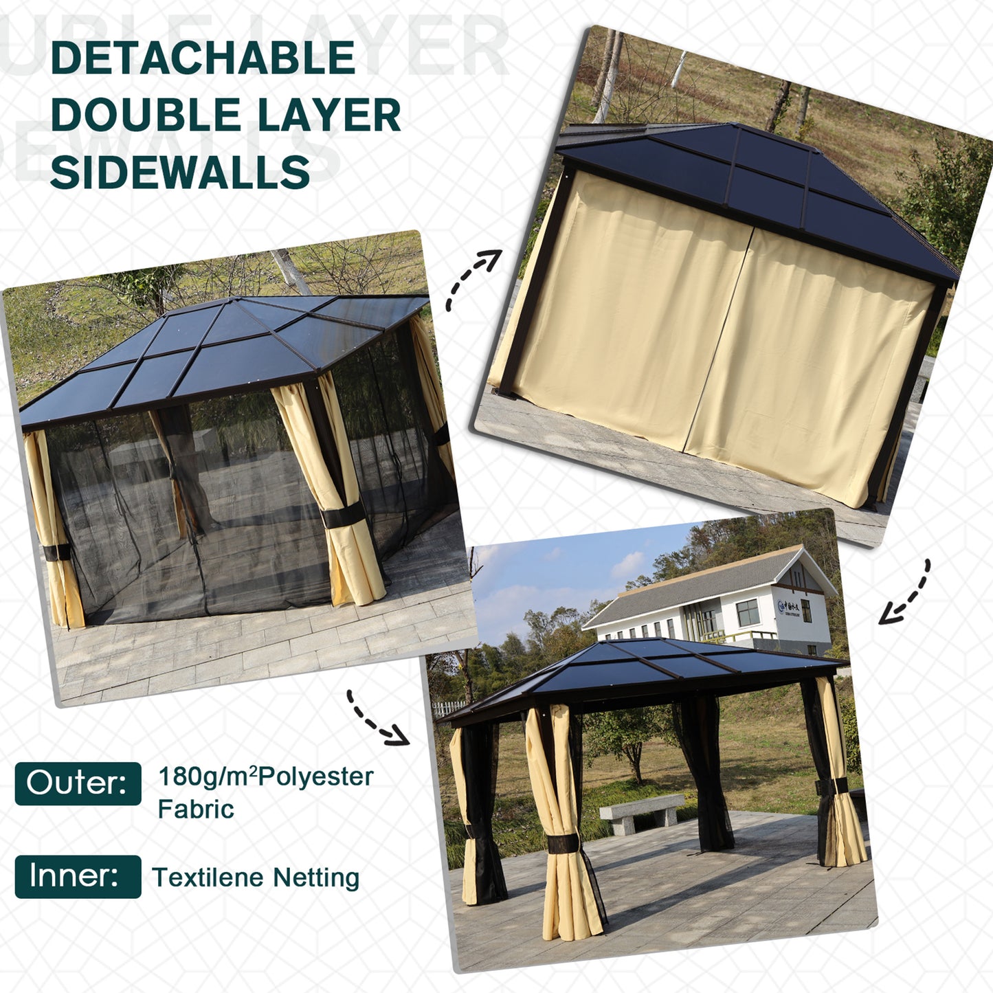 3.6m x 3m Outdoor Aluminium Alloy Gazebo with LED Solar Lights - Beige
