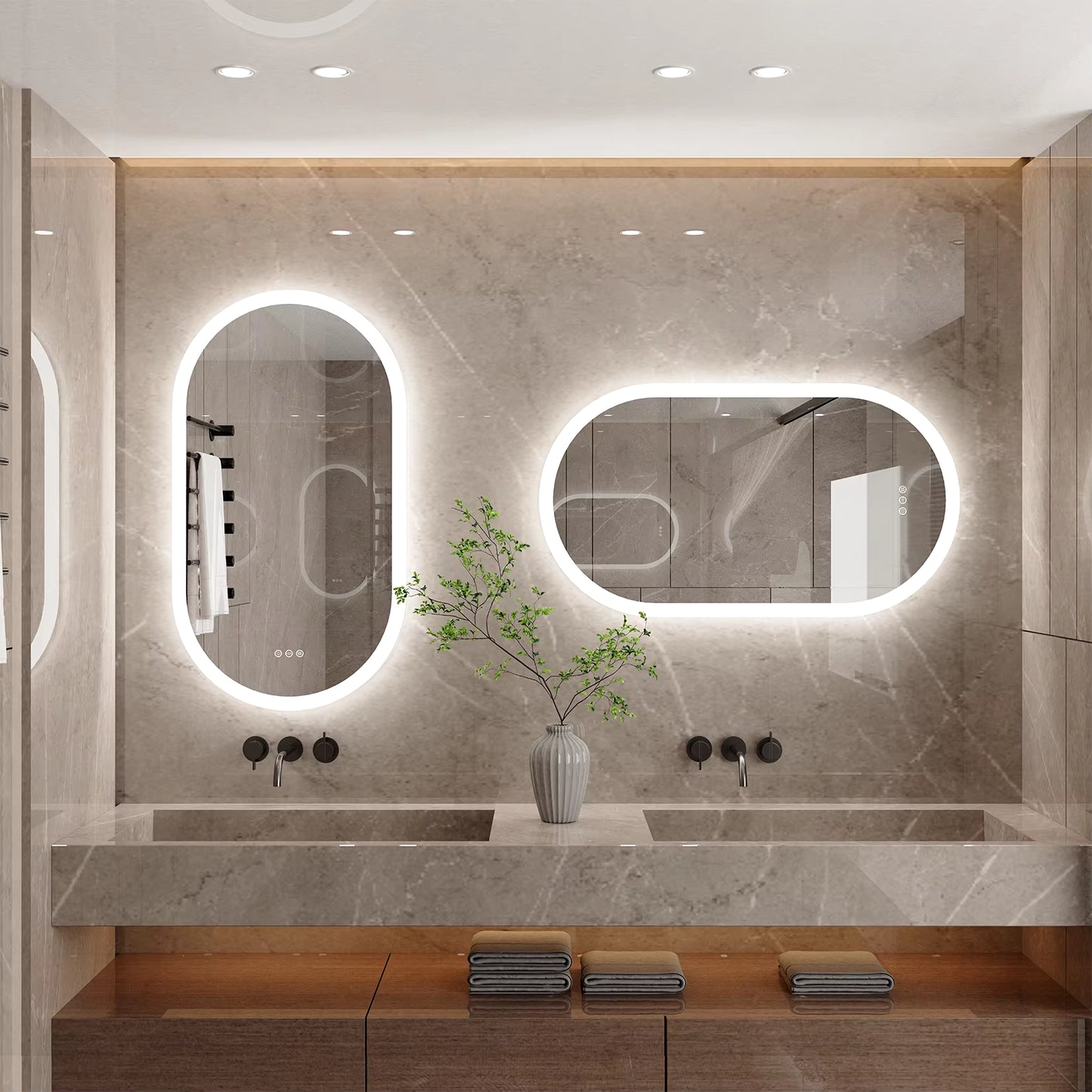 Waterproof Illuminate Bathroom Light Vanity Mirror Frameless Touch Screen Backlit Demist Wash Basin Mirror