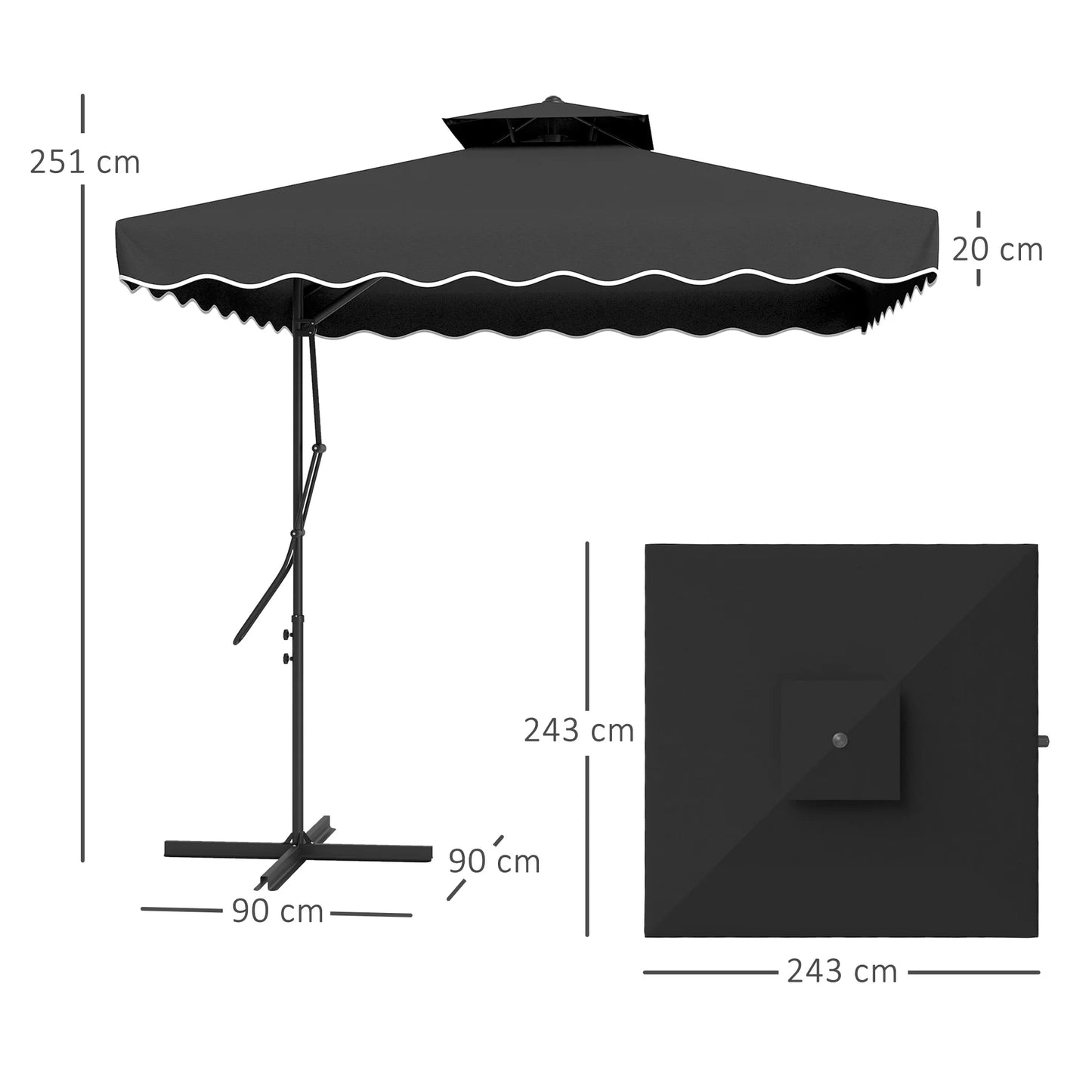 2.5M Cantilever Garden Umbrella with Cross Base in Black