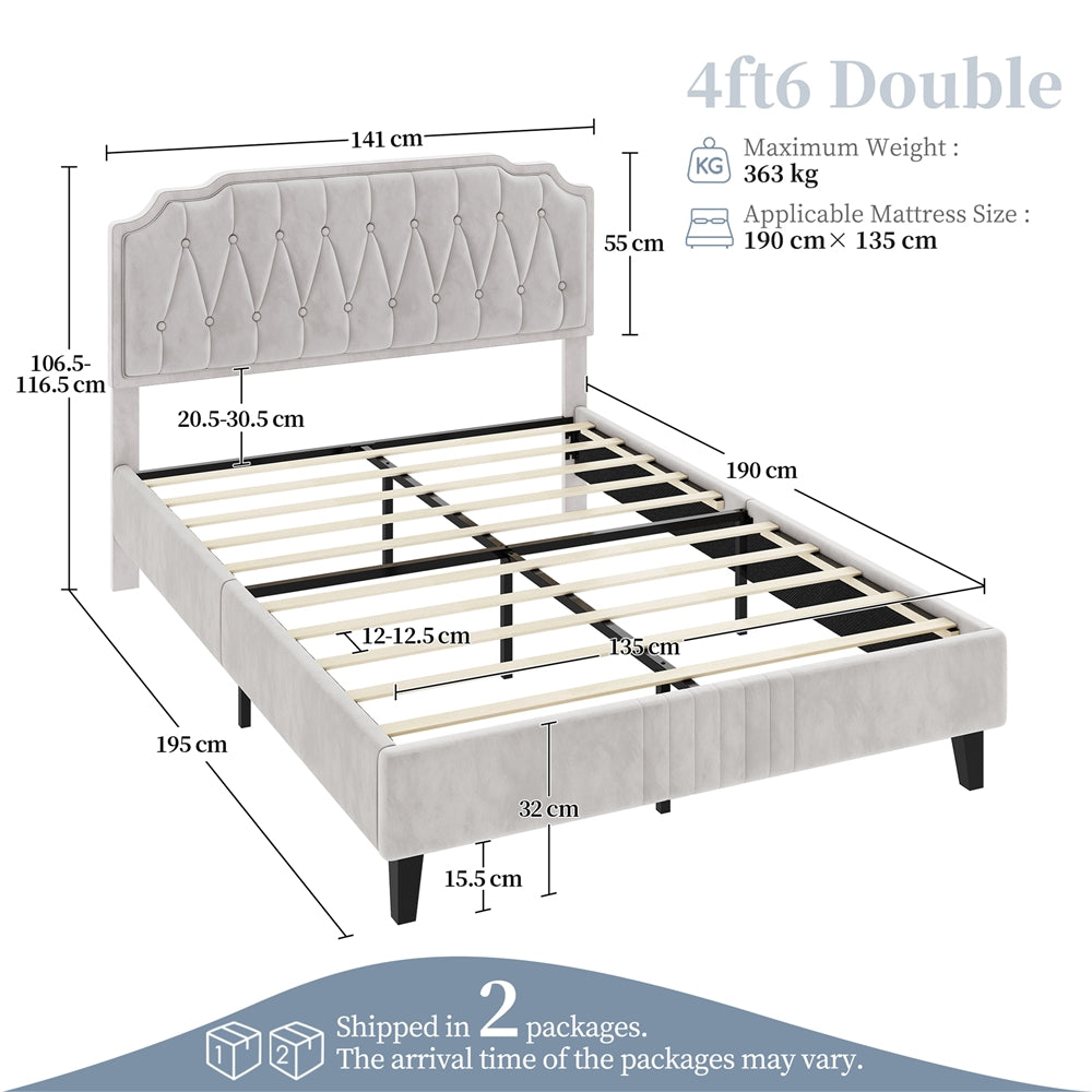 Double/King Bed Frame Upholstered Platform Bed with Adjustable Button Tufted Headboard/Velvet