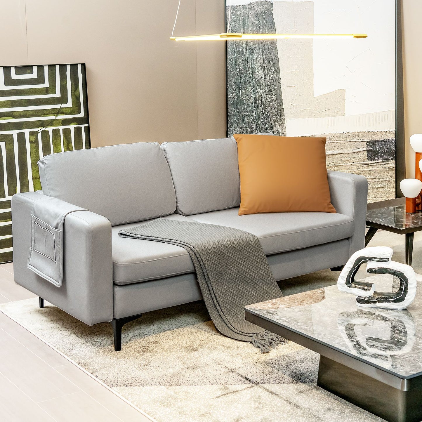 2-Seat Modern Sofa Couch with Detachable Remote Control Holder