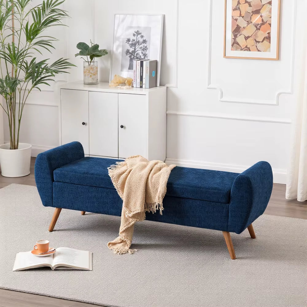 Chenille Upholstered Storage Bench for Living Room Bedroom Hallway
