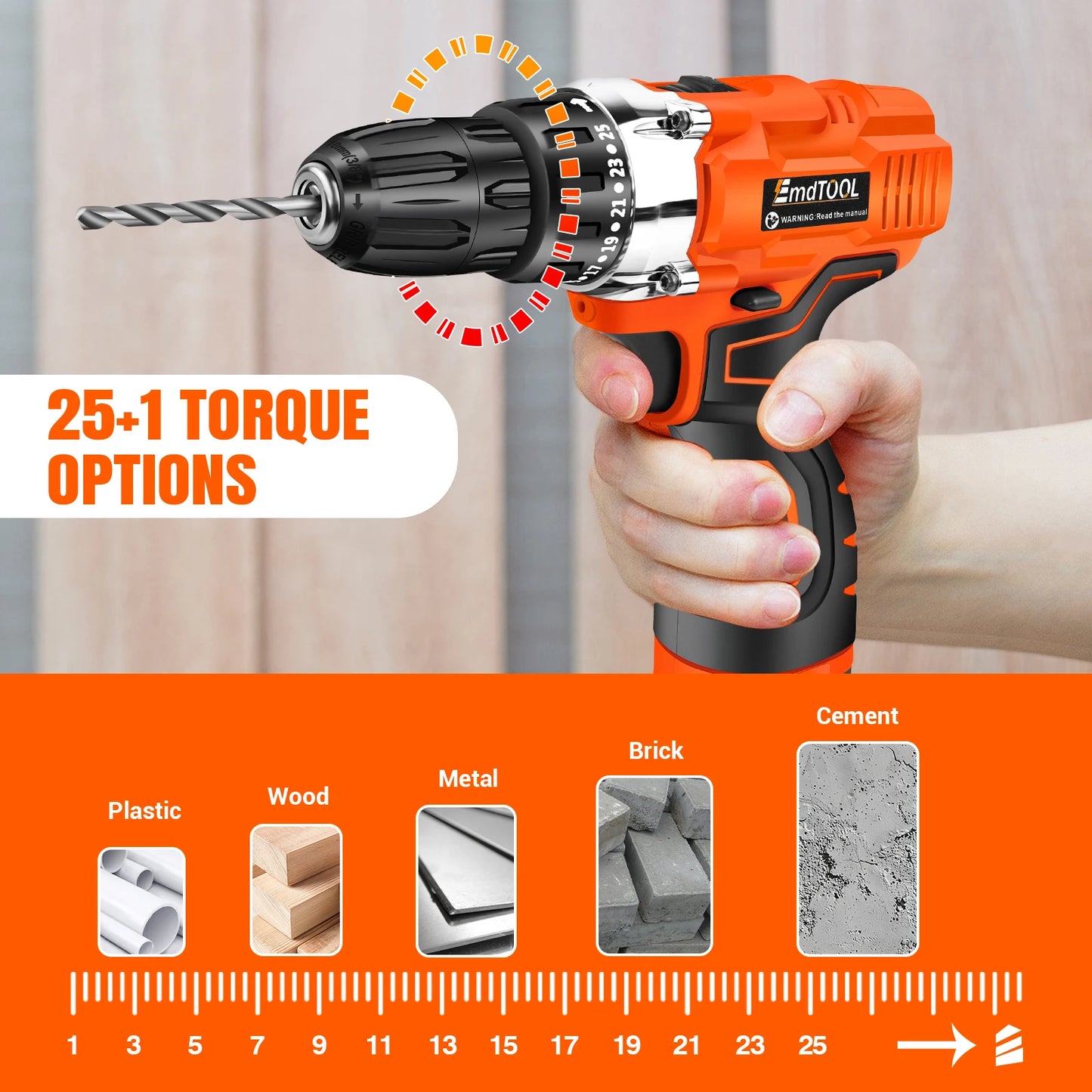 Cordless Drill Driver 25+1 Torque Combi Drill Power Drill Kit, Electric Screwdriver Set, Accessory Kit, 2 Speeds Drill