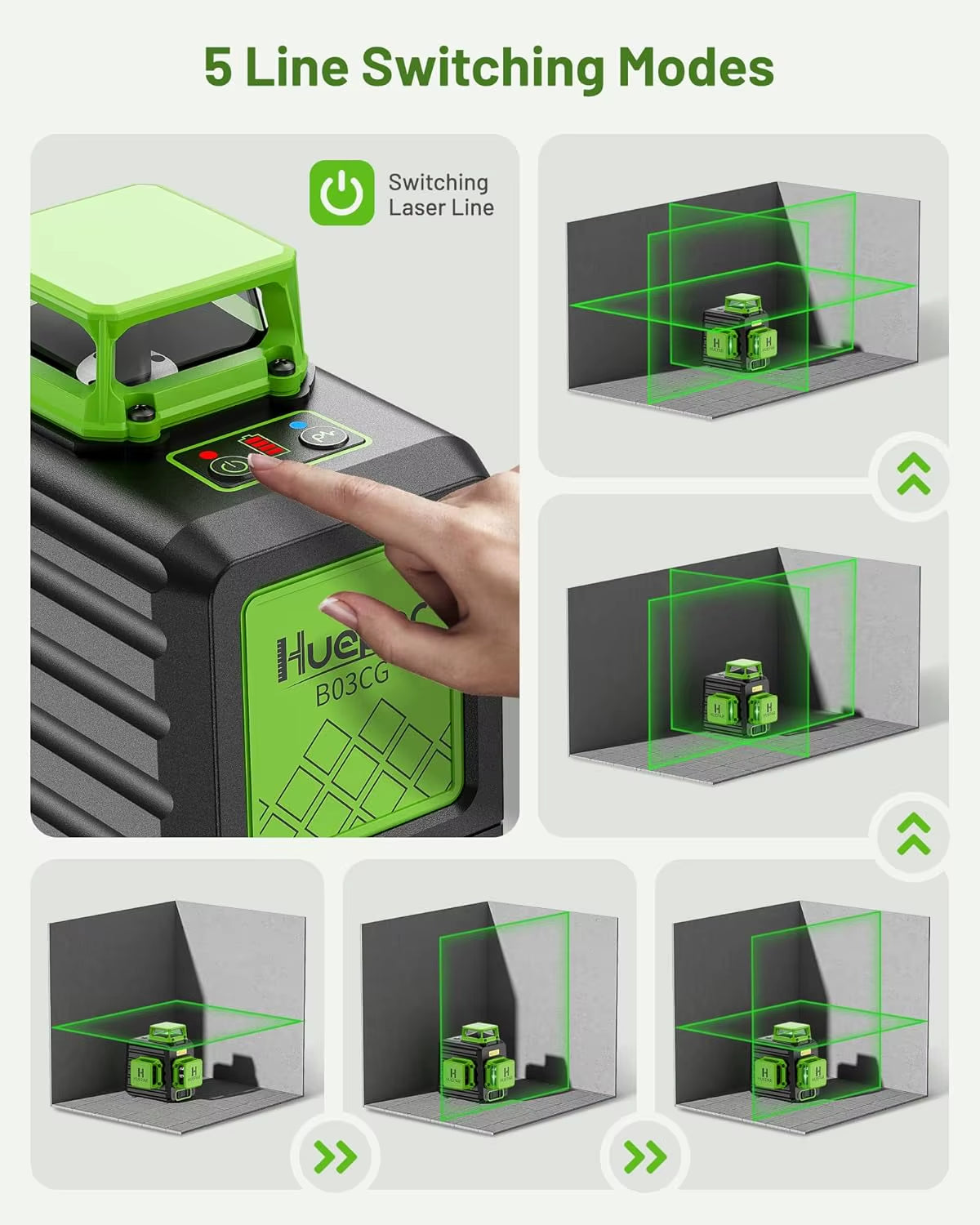 B03CG 12 Lines Laser Level 3D Self Leveling High Brightness Green Horizontal and Vertical Cross Line Laser with Hard Case