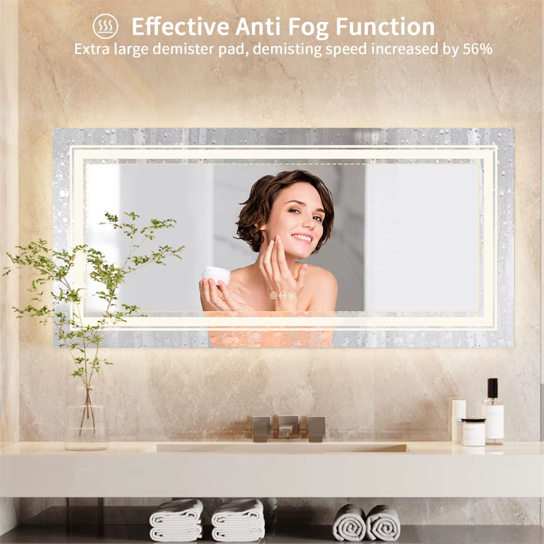 Large Illuminated Full-Length Dressing Mirror with Double Sink Design and Three Color Lighting Options