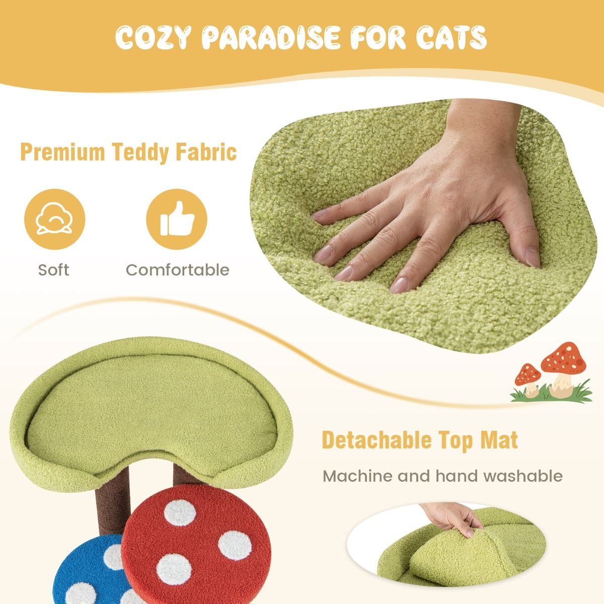 3-In-1 Cat Tree with 3 Full-Wrapped Sisal Posts and Removable Mat & Platforms