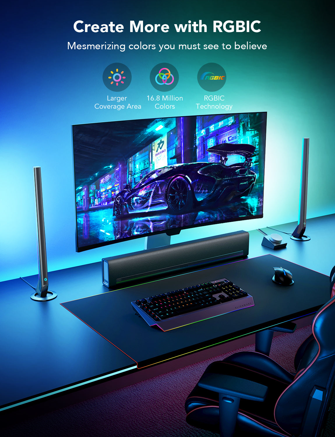 Govee RGBIC Gaming Light Bars — Evangelion-Inspired Neon Battle Zone