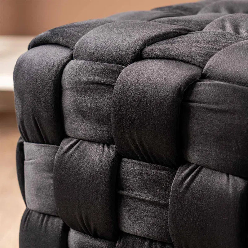Barbaralee Velvet Woven Ottoman Dressing Stool for Bedroom Furniture, Modern Accent Stool with MDF Base