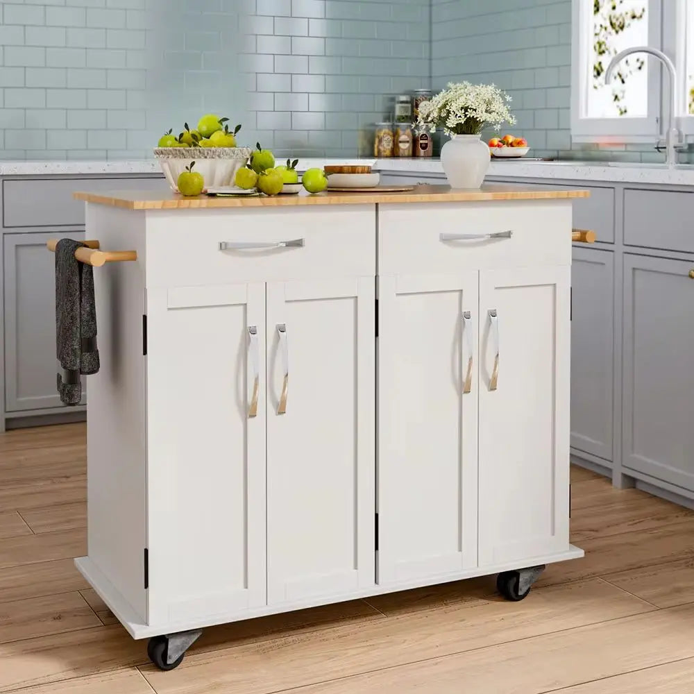 2 Drawers Kitchen Mobile Trolley Storage Cabinet,White