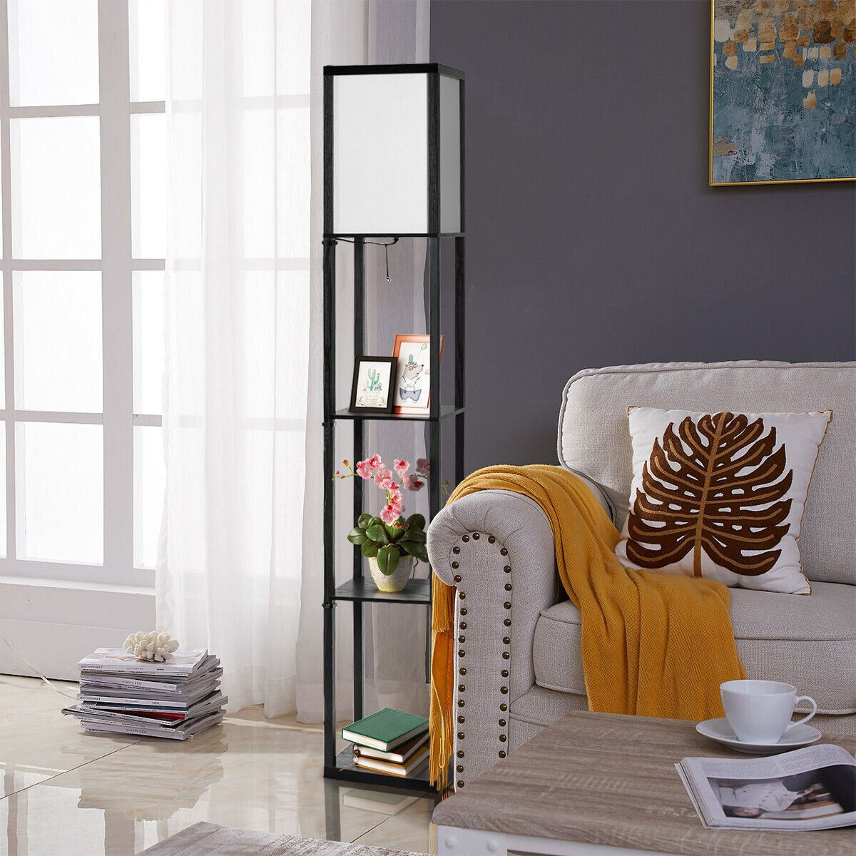 Stylish Freestanding Floor Lamp with Convenient 3-Tier Storage Shelf