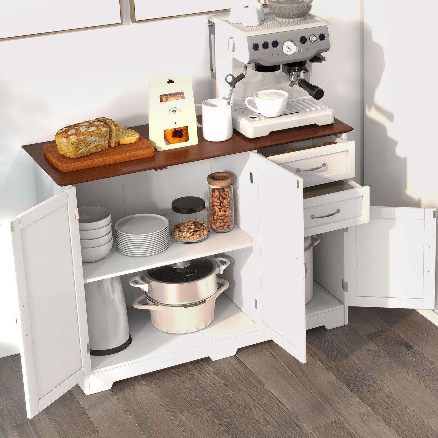 Modern Kitchen Storage Sideboard Cabinet with Adjustable Shelf and Drawers