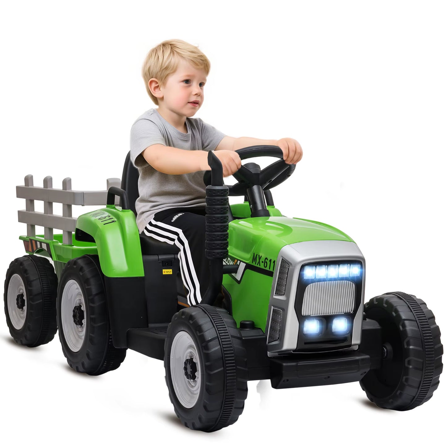 HOMCOM Ride on Tractor with Detachable Trailer, Remote Control, Music