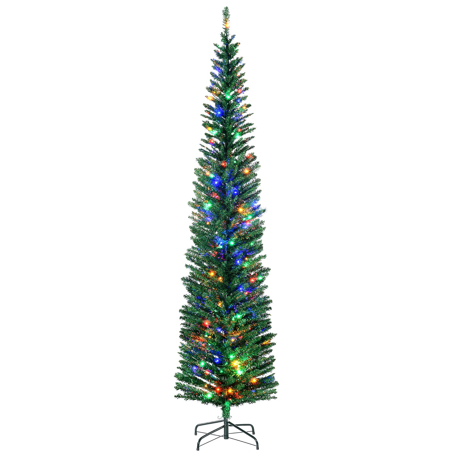 7.5ft Pencil Christmas Tree with Colorful Lights & Steel Base