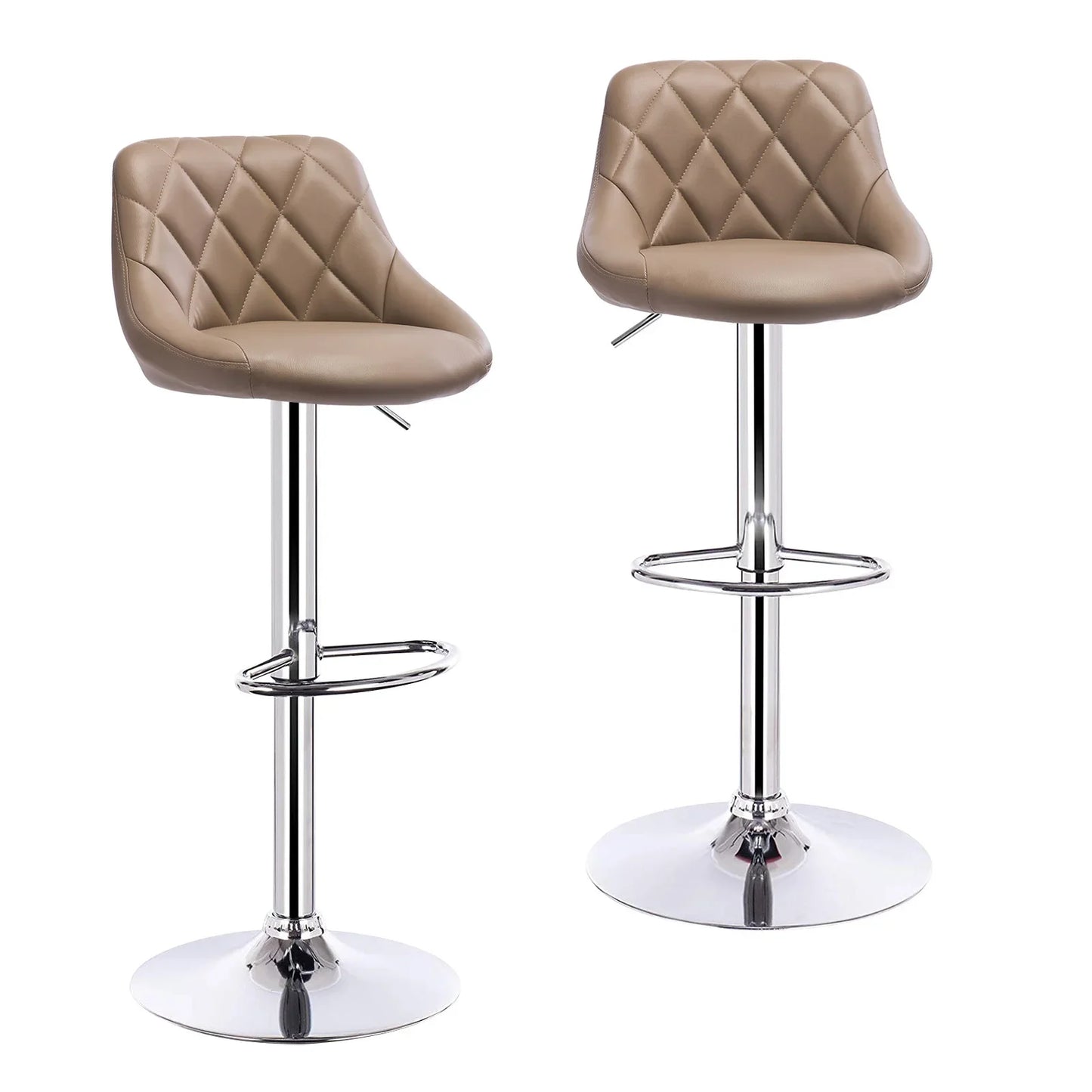 Stylish Set of 2 Adjustable Velvet/Leather Swivel Bar Stools with Footrest for Home Elegance