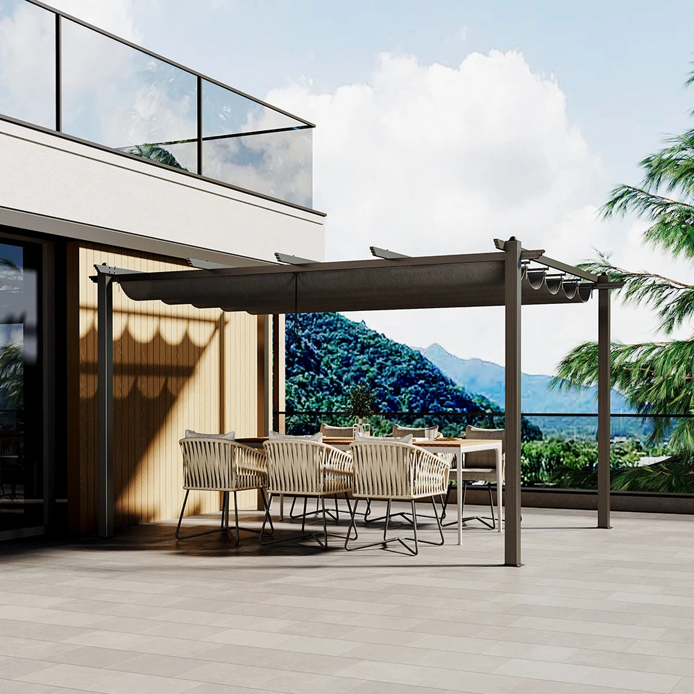 Metal Pergola W/Thicker Post & Upgraded Retractable Pergola Canopy, Heavy-Duty Aluminum Pergolas and Gazebos