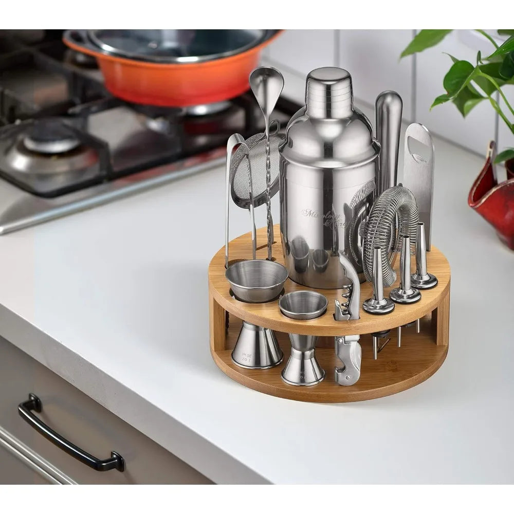 15 Piece Set Including Cocktail Shaker and Bar Accessories Perfect for Drink Mixing at Home plus Exclusive Recipe Cards
