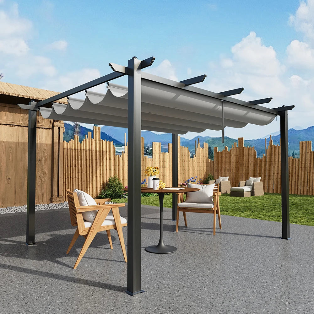 3x4M (10x12Ft) Aluminium Pergola with Retractable Louvered Roof - Versatile Garden Gazebo Canopy