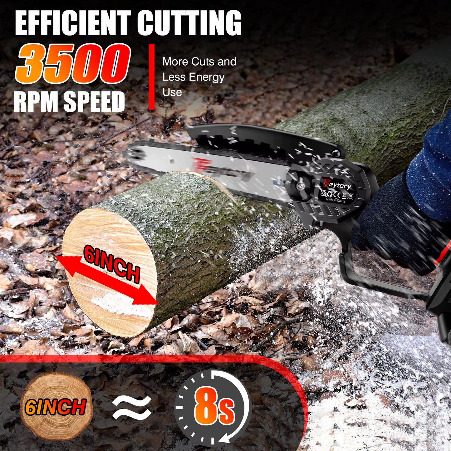 6-Inch 21V Cordless Electric Chainsaw - Handheld Wood Cutting and Logging Tool with Rechargeable Battery