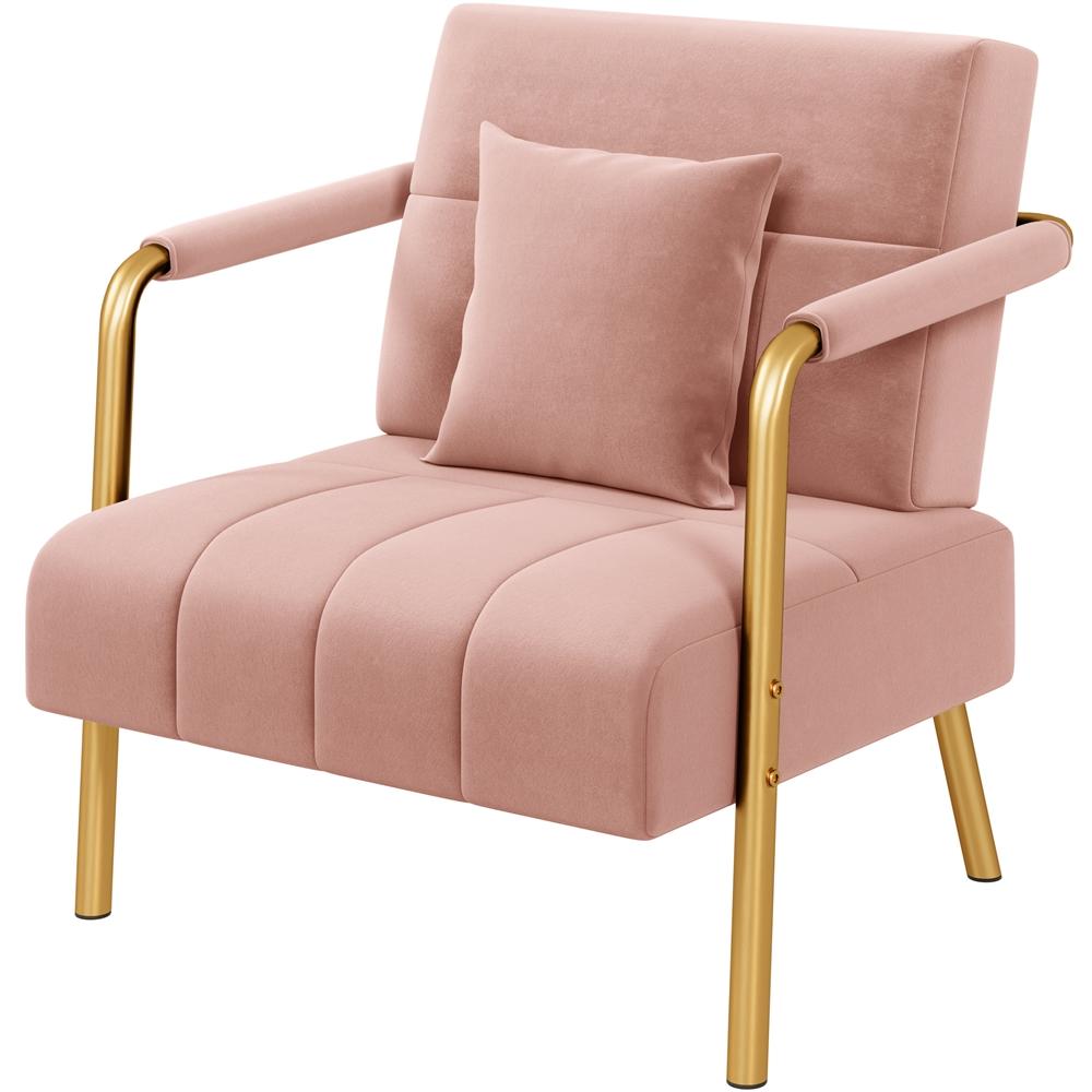 Accent Chair, 75.5 cm Wide Velvet Upholstered Accent Bedroom Chair with Gold Metal Frame & Cosy Pillow, Modern Design