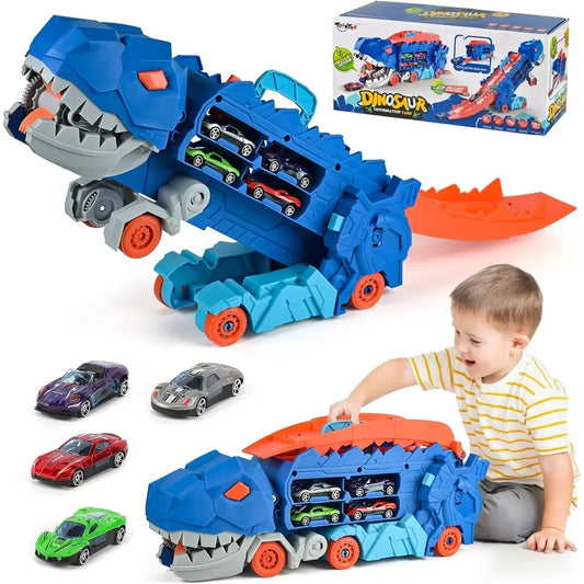 Transforming Dinosaur Truck with Foldable Race Track - Perfect Birthday Gift for Boys and Girls!