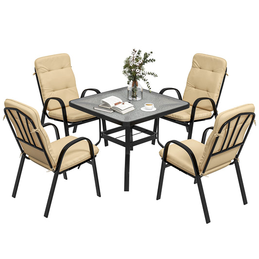 5-Piece Outdoor Garden Dining Set with Square Table and 4 Cushioned Armchairs