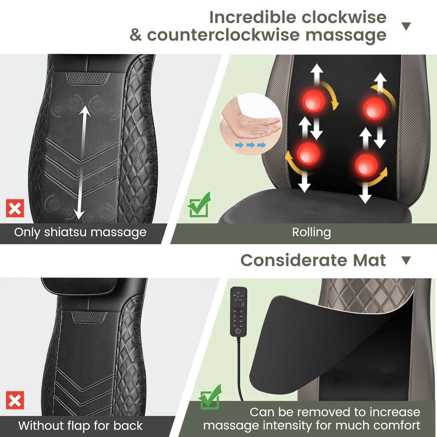 Back Massager with Heat Vibration and Removable Neck Pillow