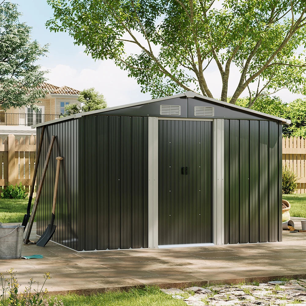 Large Heavy-Duty Metal Garden Tool Storage Shed, Weatherproof Steel Construction, Rust/Uv/Water-Resistant, Foundation Included