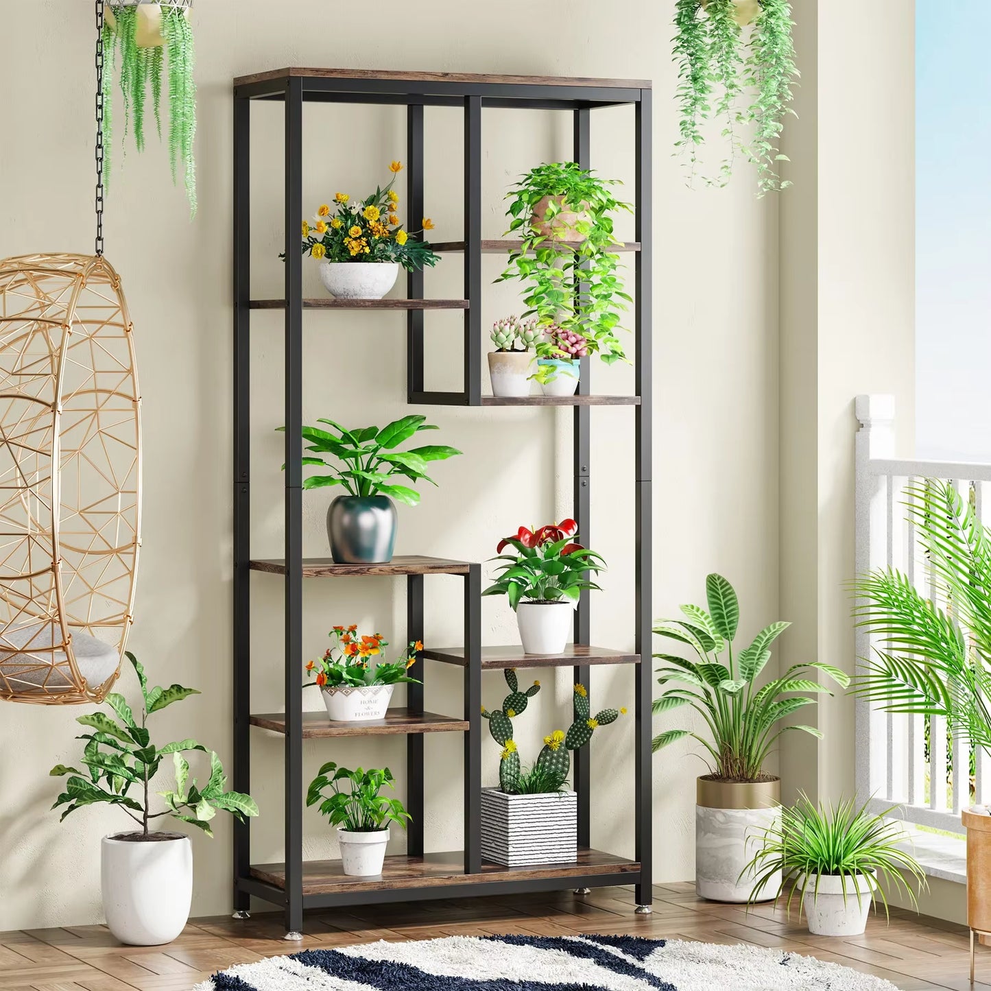 6-Tier Tall Bookshelf Bookcase, Industrial 8-Shelf Open Bookcase Storage Display Book Shelves
