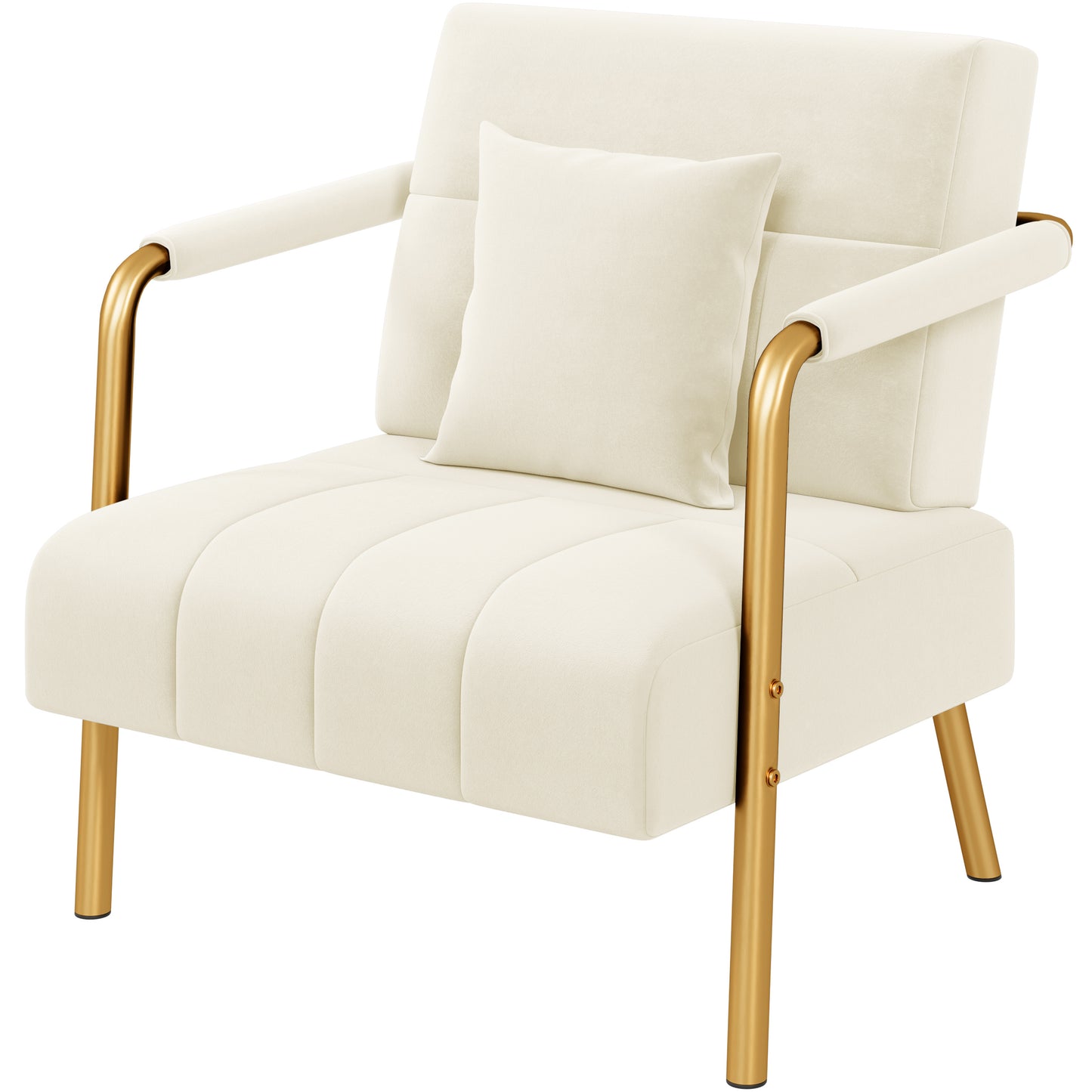 Accent Chair, 75.5 cm Wide Velvet Upholstered Accent Bedroom Chair with Gold Metal Frame & Cosy Pillow, Modern Design
