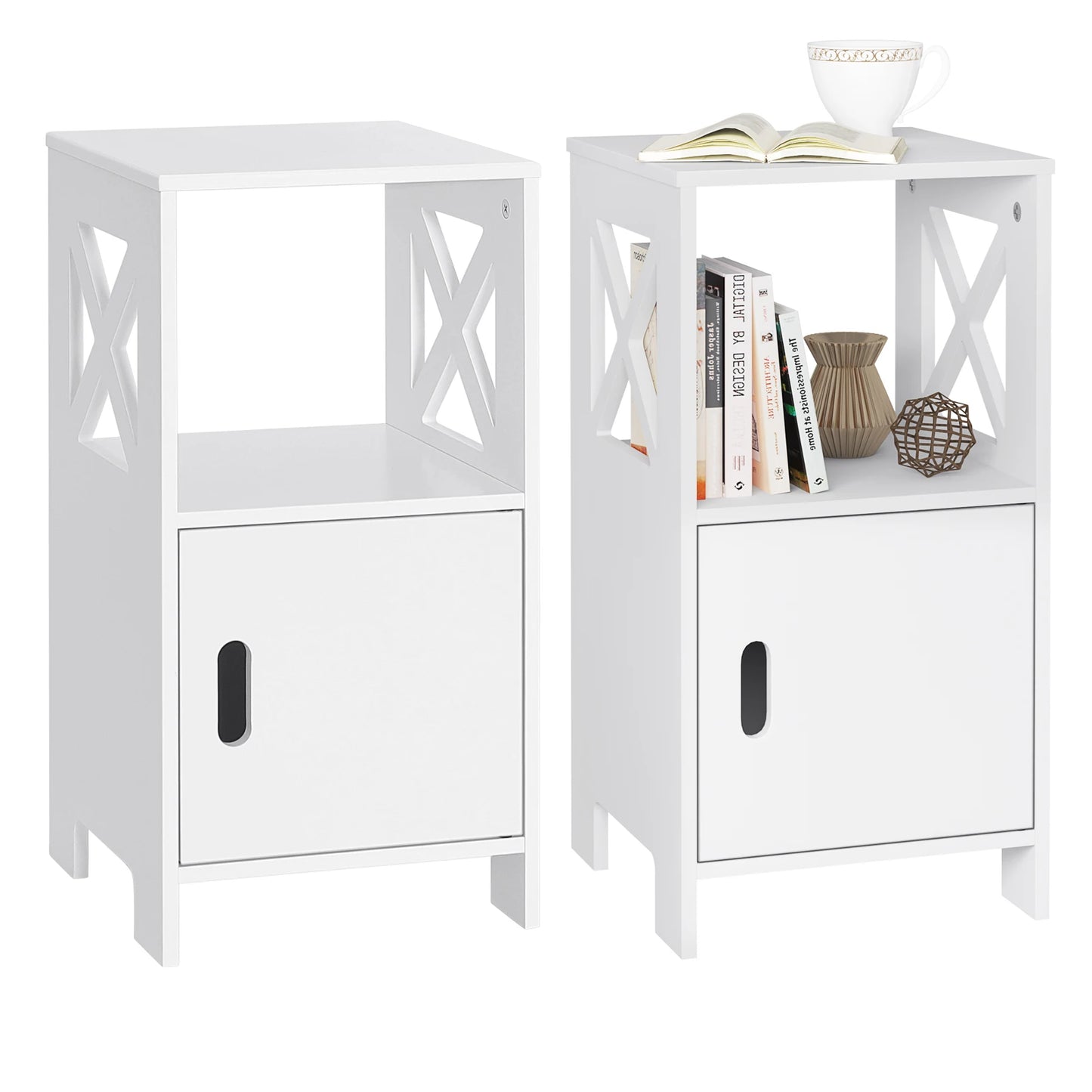 2PCS/SET Modern Nightstand 30X60X30Cm Narrow White Bedside Table with 1 Open Compartment Door Cabinet Storage for Bedroom
