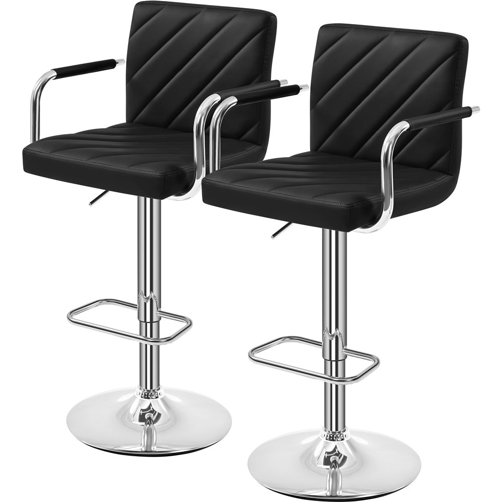2PCS Bar Kitchen Counter PU Leather Dining Chairs Modern Height Adjustable Swivel Bar with Backrest and Footrest