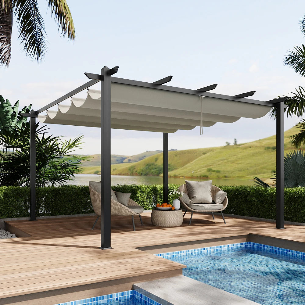 4x4m (12x12ft) Aluminum Pergola with Retractable Louvered Roof - Versatile Garden Gazebo Canopy and Carport
