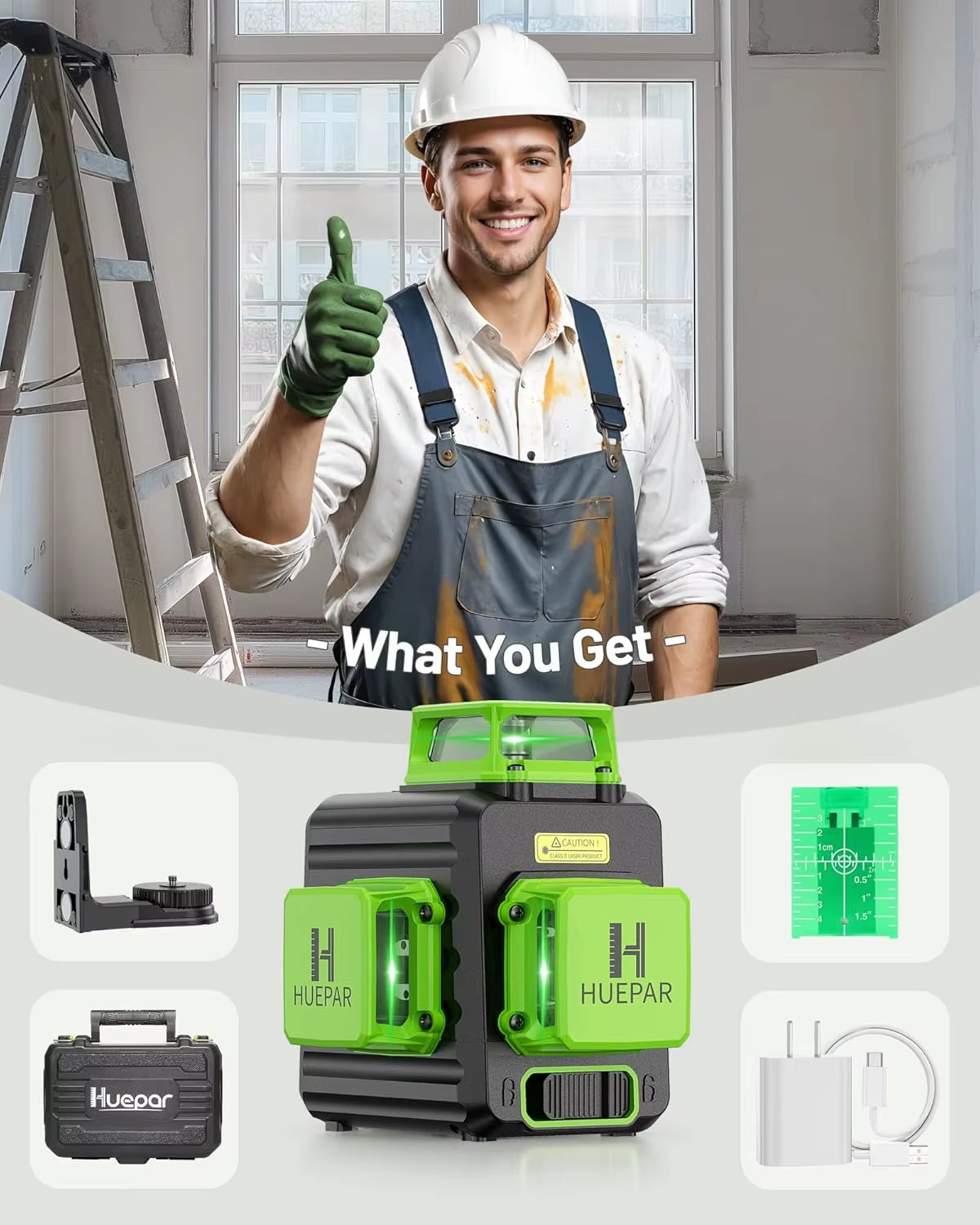 B03CG 12 Lines Laser Level 3D Self Leveling High Brightness Green Horizontal and Vertical Cross Line Laser with Hard Case