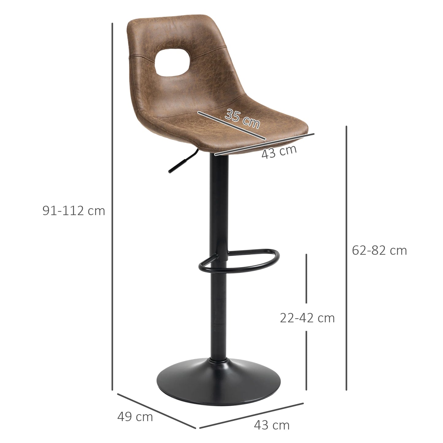 Stylish Set of 2 Adjustable Retro Bar Chairs in Brown Leather with Swivel Design