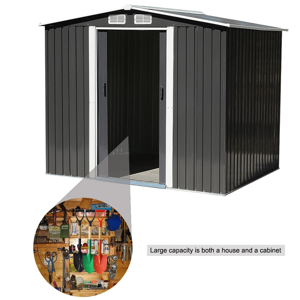 Large Heavy-Duty Metal Garden Tool Storage Shed, Weatherproof Steel Construction, Rust/Uv/Water-Resistant, Foundation Included