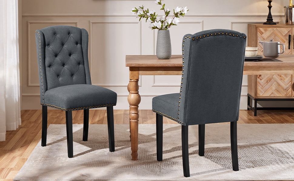 Button Tufted Dining Chairs Upholstered Kitchen Chairs with Solid Legs for Dining Room
