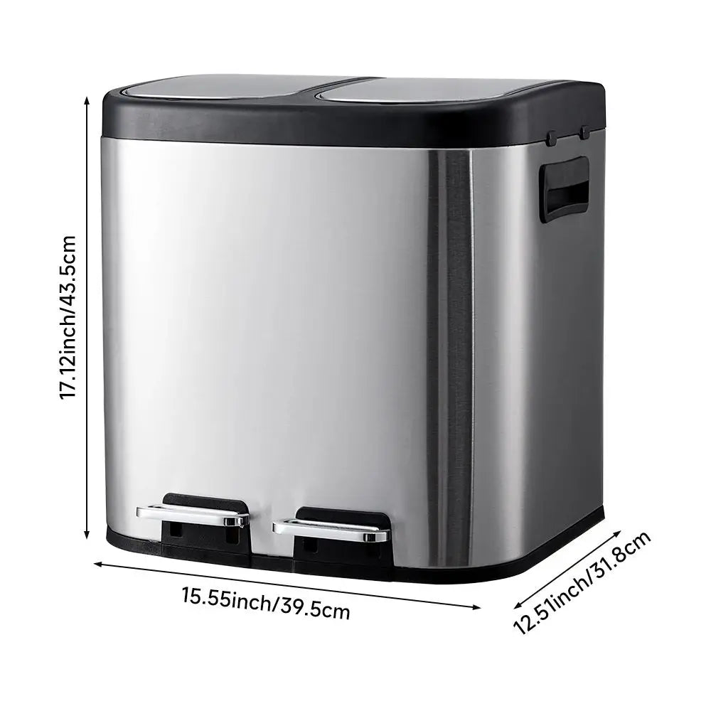 30L Stainless Steel Step Open Trash Can with Dual Pedals Large Capacity