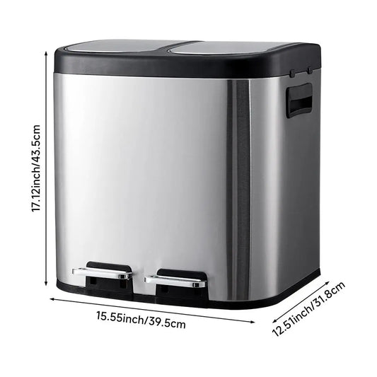 30L Stainless Steel Step Open Trash Can with Dual Pedals Large Capacity