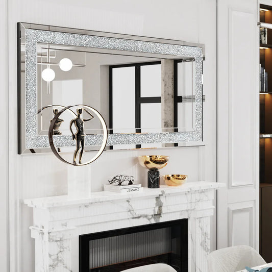 XXXL Large Elegant Diamond Decorative Wall Mirror with Crushed Crystal Finish - Full Length Design