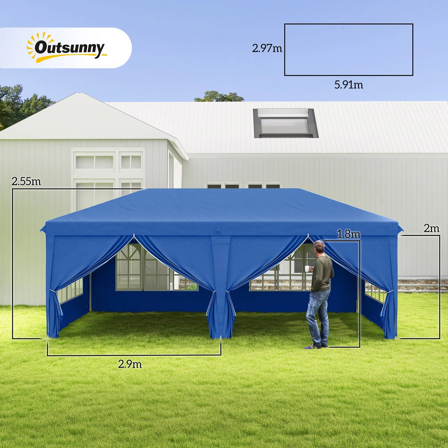 3 X 6 M Pop up Gazebo with Sides and Windows, Height Wedding Camping Party Tent Canopy Marquee with Storage Bag