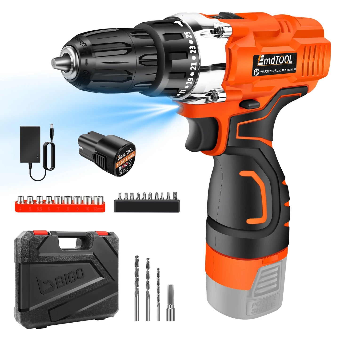 Cordless Drill Driver 25+1 Torque Combi Drill Power Drill Kit, Electric Screwdriver Set, Accessory Kit, 2 Speeds Drill