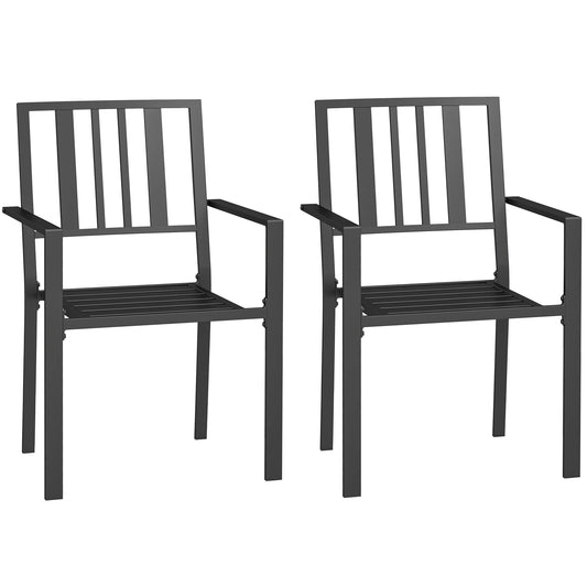 Set of 2 Stackable Outdoor Garden Chairs with Metal Slatted Design in Black