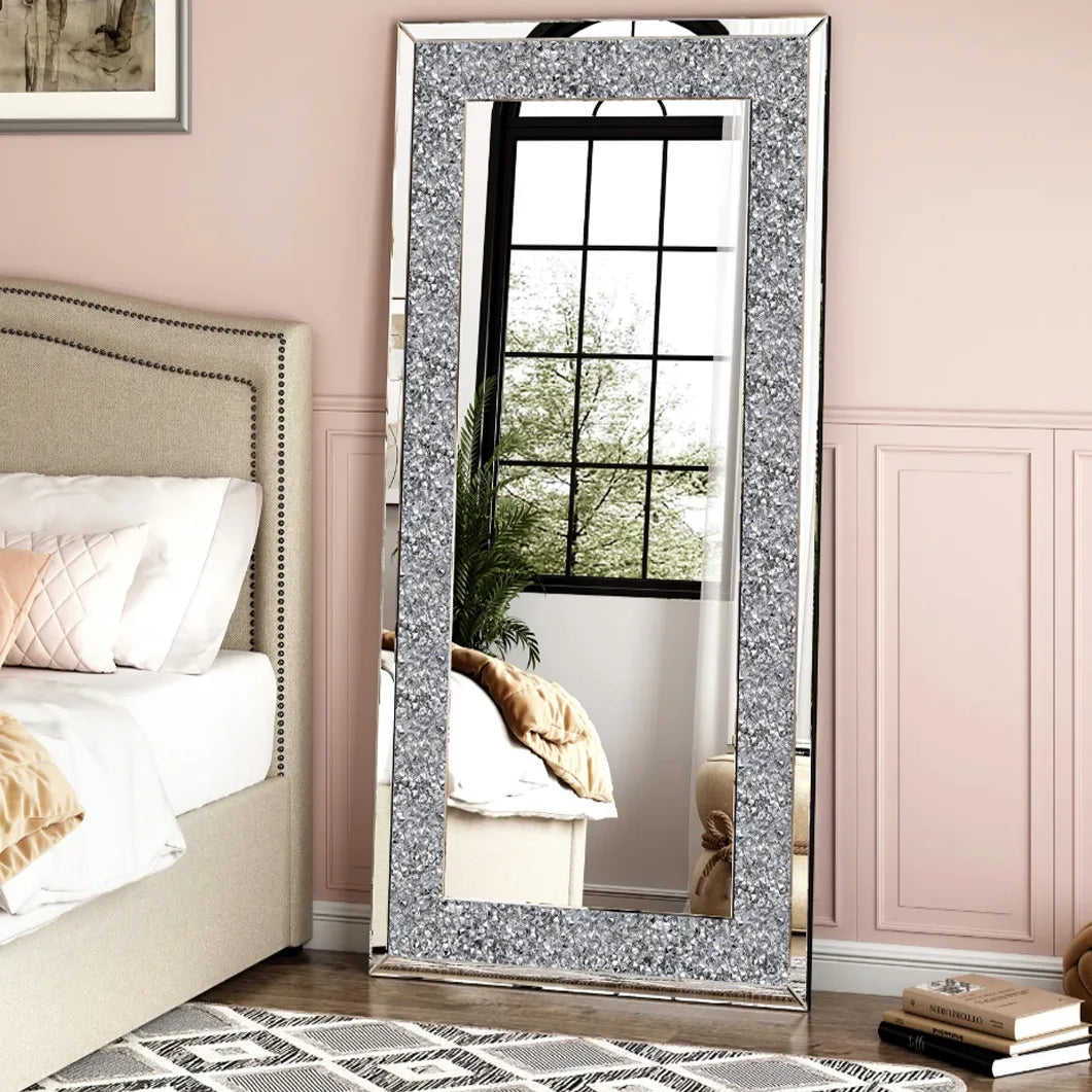 XXXL Large Elegant Diamond Decorative Wall Mirror with Crushed Crystal Finish - Full Length Design