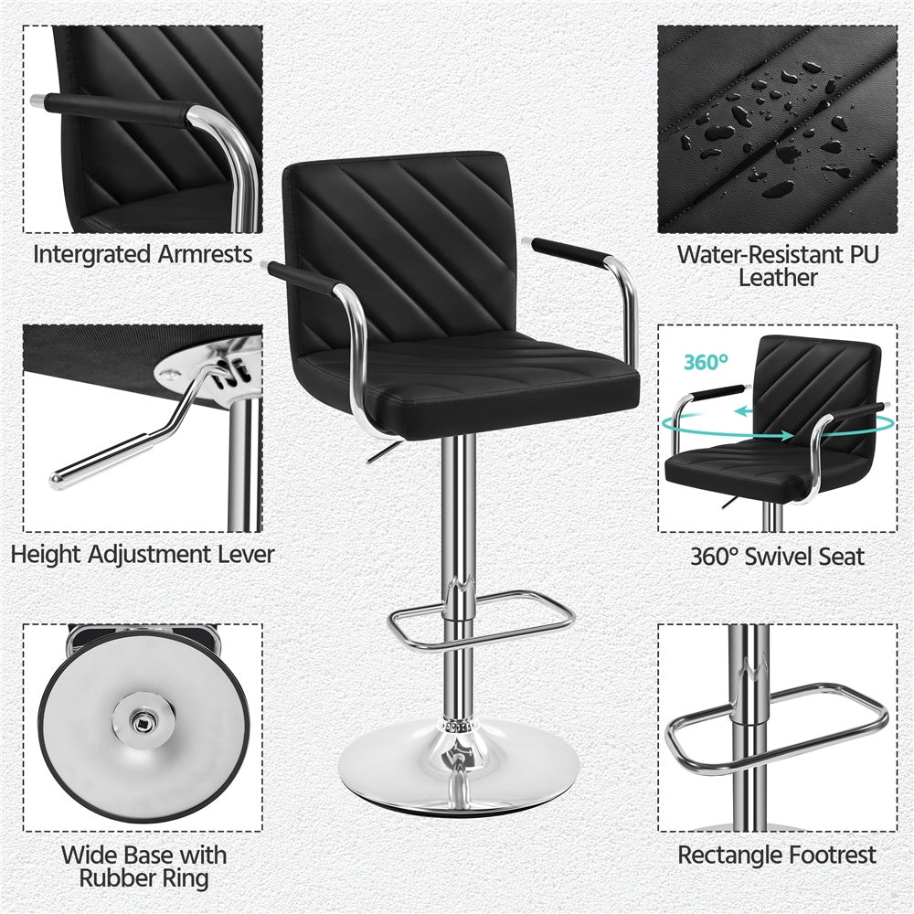 2PCS Bar Kitchen Counter PU Leather Dining Chairs Modern Height Adjustable Swivel Bar with Backrest and Footrest