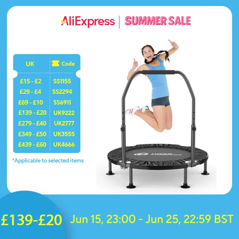 Folding Trampolines Fitness Indoor Exercise Workout Rebounder Sport Trampoline Handle Trampoline for Adults Jumping Training