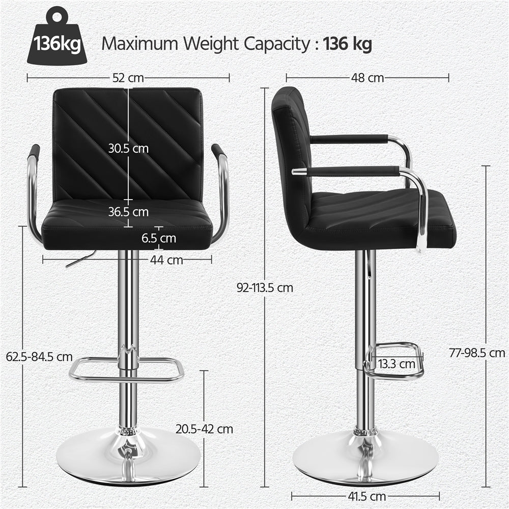 2PCS Bar Kitchen Counter PU Leather Dining Chairs Modern Height Adjustable Swivel Bar with Backrest and Footrest