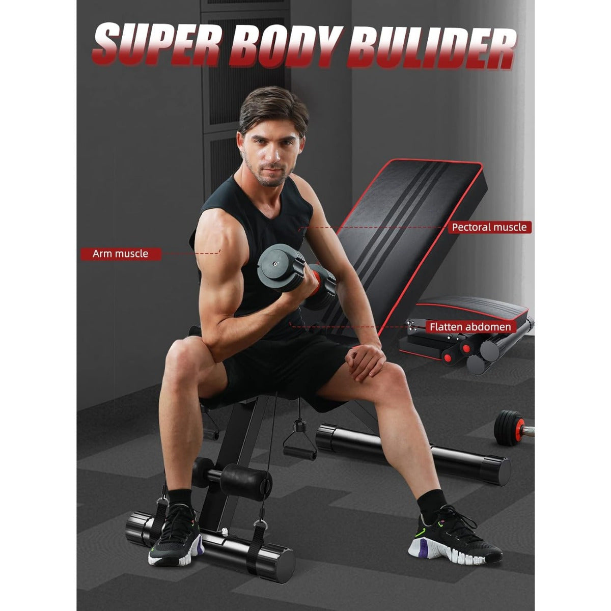 Adjustable Weight Bench - Utility Weight Benches for Full Body Workout, Foldable Flat/ Incline/ Decline FID Bench Press for Home Gym