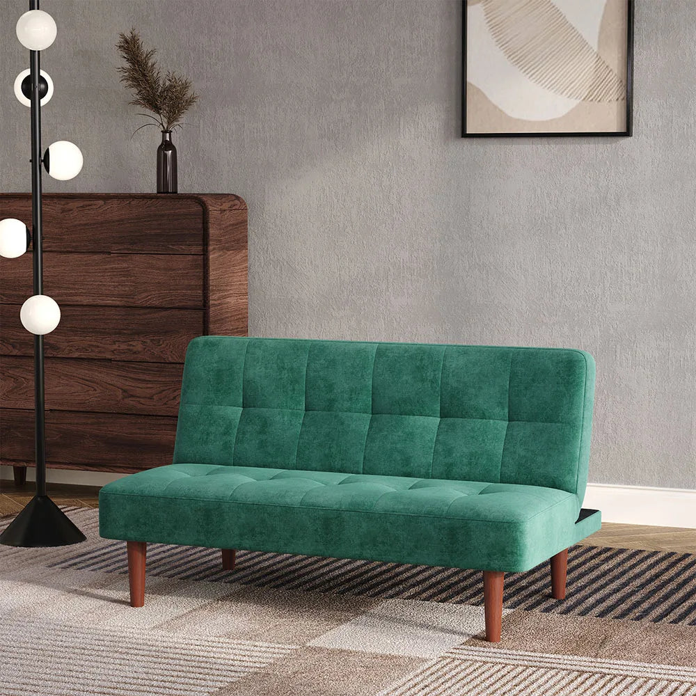 Small Modern 2-Seater Padded Convertible Sofa Bed with Wooden Legs for Study and Living Room, 122Cm W X 86Cm D X 35Cm H
